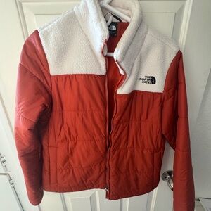 The North Face Red and Cream Puffer Jacket